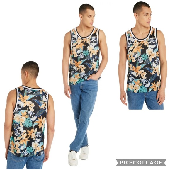 No Boundaries Skull & Floral Mesh Tank Top - Size S - Picture 1 of 9